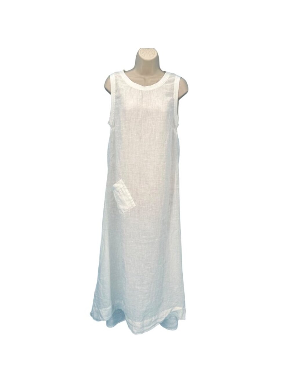 Flax Womens White Lightweight Linen Maxi Dress With Pocket Size S
